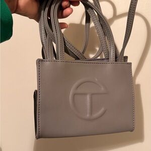 Telfar grey embossed logo crossbody
